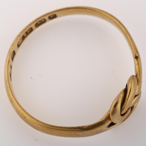 1318 - A late 19th century 18ct gold knot ring, maker's marks JM, hallmarks Birmingham 1898, setting height... 