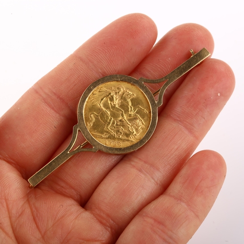 1324 - An Elizabeth II 1968 gold full sovereign coin, in 9ct gold brooch mount, brooch length 65mm, 12.9g