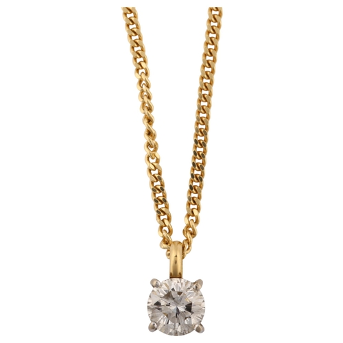 1336 - A 1ct solitaire diamond pendant necklace, unmarked gold settings with 18ct fine curb link chain, col... 