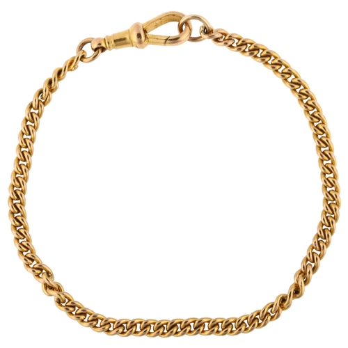 1337 - An Antique 9ct gold curb link chain bracelet, with 9ct dog clip, maker's marks W H W Ltd, bracelet l... 