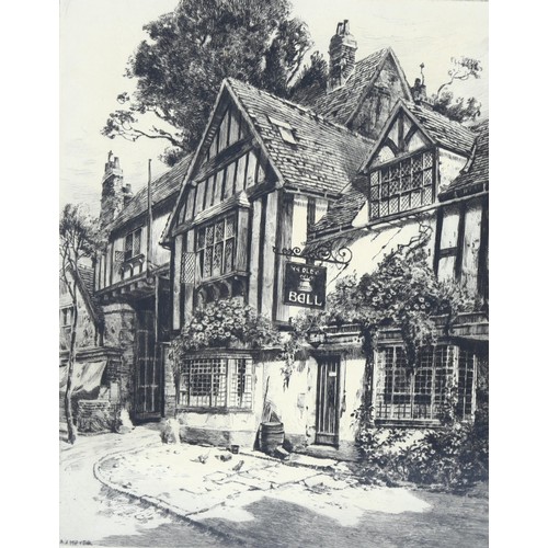 683 - A J Mayer, an etching of the Bell Inn Henley In Arden, signed, 31.5cm x 24.5cm, framed