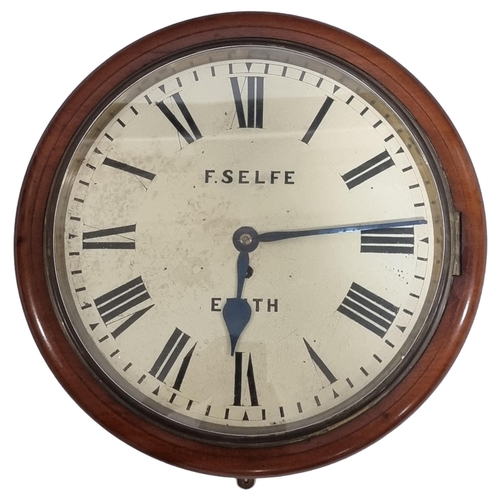 291 - A late 19th century 30 hour mahogany circular dial shop clock, by F Selfe of Erith, with pendulum an... 