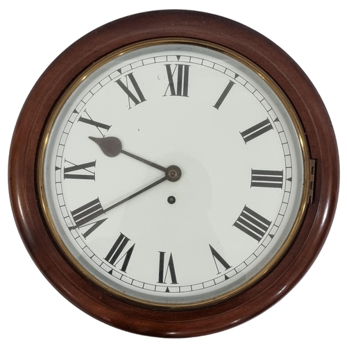 292 - A reproduction mahogany cased 30-hour circular dial shop clock, with pendulum and key, diameter 38cm