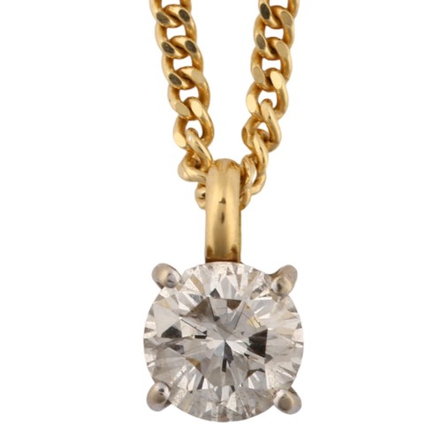 1336 - A 1ct solitaire diamond pendant necklace, unmarked gold settings with 18ct fine curb link chain, col... 