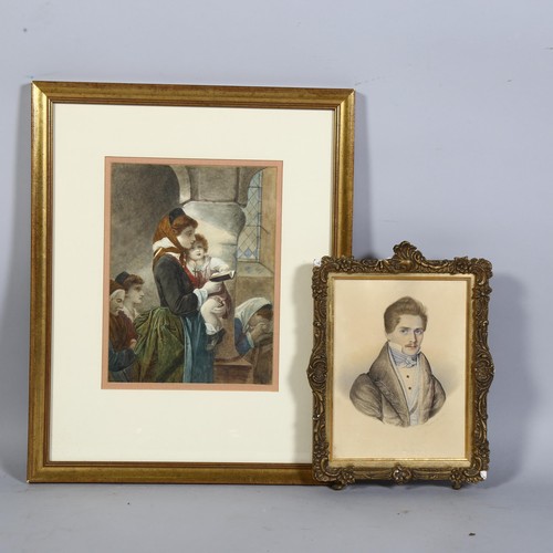 700 - 2 x 19th century watercolours, portrait of gentleman, signed J Fletcher? 1834, and another of woman ... 