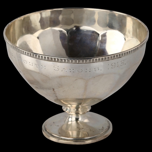 1538 - An Art Deco George V silver pedestal trophy bowl, circular lobed form with gadrooned rim and origina... 