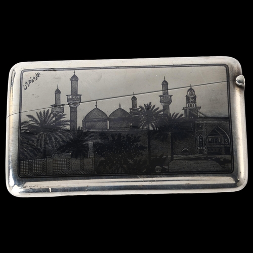 1543 - A good quality Iraqi silver and niello Royal Army Medical Corps card case, with intricate landscape ... 