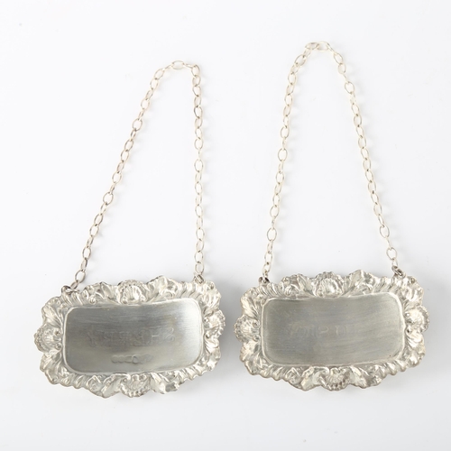 1544 - A pair of Elizabeth II silver decanter labels, comprising Sherry and Whisky, by Roberts & Dore Ltd, ... 