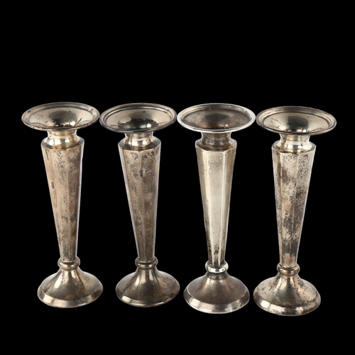 1557 - A set of 4 George V silver trumpet bud vases, by Charles Edwards, hallmarks London 1916, height 13cm... 