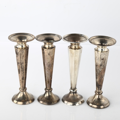 1557 - A set of 4 George V silver trumpet bud vases, by Charles Edwards, hallmarks London 1916, height 13cm... 