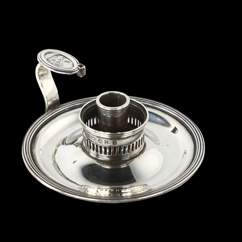 1558 - A George III silver chamberstick, with raised pierced gallery for hurricane glass shade insert, reed... 