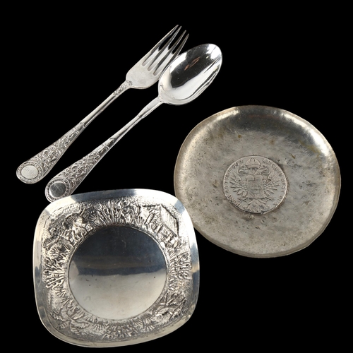 1559 - Various silver, including 1780 M Theresia coin inset dish, Victorian fork and spoon set etc, 5.1oz t... 