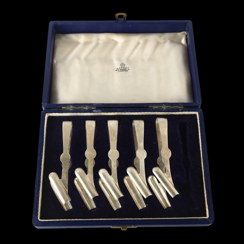 1561 - A cased set of 5 silver asparagus tongs, by Atkin Brothers, hallmarks Sheffield 1924, length 11cm, 4... 