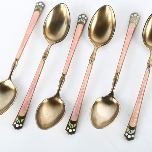 1562 - A set of 6 Continental sterling silver-gilt enamel coffee spoons, length 9.5cm