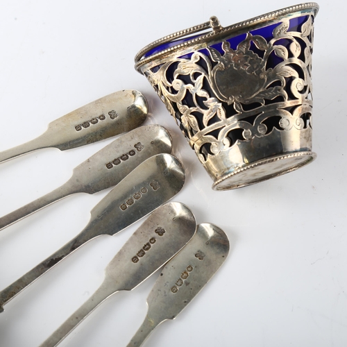 1567 - A set of 5 Victorian silver Fiddle pattern teaspoons, by Josiah Williams & Co, hallmarks Exeter 1860... 