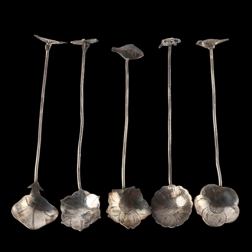 1568 - LIBERTY & CO - a set of 5 Japanese silver zoomorphic cocktail spoons, Sadajiro Musashiya, import hal... 