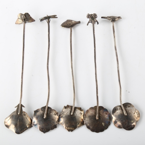 1568 - LIBERTY & CO - a set of 5 Japanese silver zoomorphic cocktail spoons, Sadajiro Musashiya, import hal... 