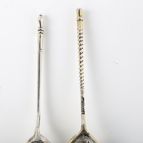 1569 - 2 x 19th century Russian silver and niello spoons, length 14cm, 1.3oz total (2)