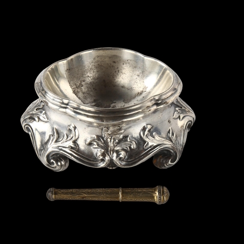 1571 - An Art Nouveau French silver table salt cellar, with relief embossed foliate decoration, by Lafiloli... 