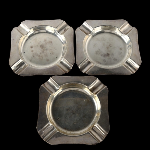 1573 - A set of 3 Elizabeth II silver ashtrays, by Poston Products Ltd, hallmarks Birmingham 1959, width 11... 