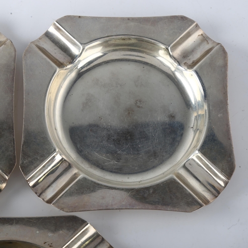 1573 - A set of 3 Elizabeth II silver ashtrays, by Poston Products Ltd, hallmarks Birmingham 1959, width 11... 