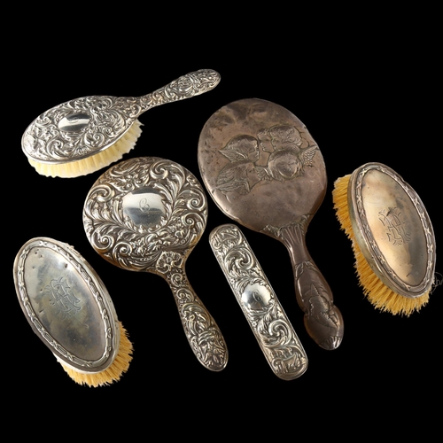 1578 - Various silver dressing table items, including cherub hand mirror, hair brush etc (6)