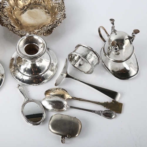 1580 - Various silver, including Indian lobed basket, cream jug, pair of chambersticks etc, 8.5oz weighable