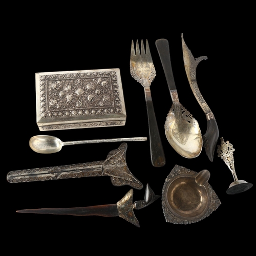 1581 - Various Eastern silver, including cigarette box, ashtray, salad servers etc