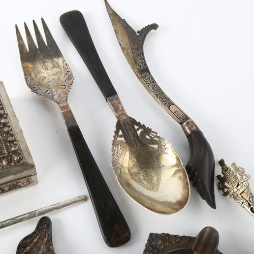 1581 - Various Eastern silver, including cigarette box, ashtray, salad servers etc