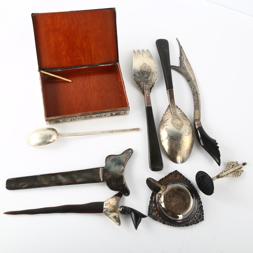 1581 - Various Eastern silver, including cigarette box, ashtray, salad servers etc