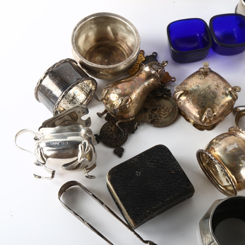 1582 - Various silver, including cruet set, tea strainer, medals etc, 16.2oz weighable