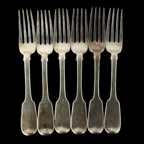 1584 - A set of 6 Victorian Irish silver Fiddle pattern dinner forks, by Philip Weekes, hallmarks Dublin 18... 