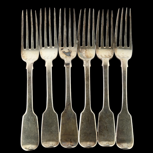 1586 - A set of 6 William IV Fiddle pattern dessert forks, by Jonathan Hayne, hallmarks London 1832, length... 