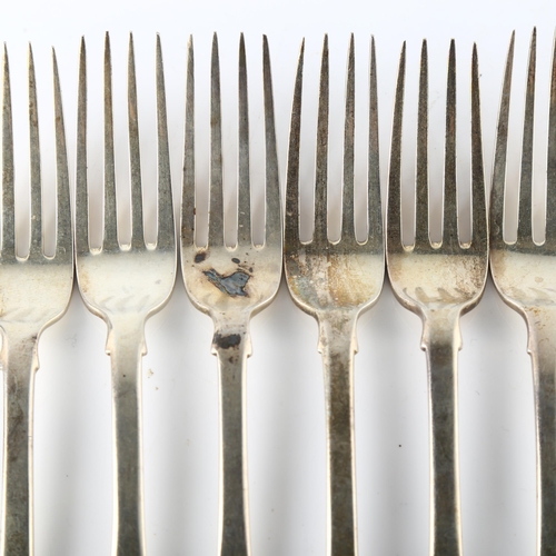 1586 - A set of 6 William IV Fiddle pattern dessert forks, by Jonathan Hayne, hallmarks London 1832, length... 