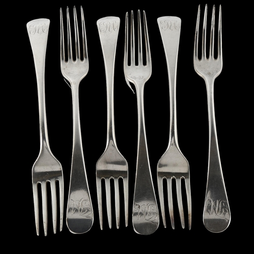 1591 - A set of 6 George III silver Old English pattern dinner forks, by Richard Ferris, hallmarks Exeter 1... 