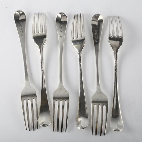 1591 - A set of 6 George III silver Old English pattern dinner forks, by Richard Ferris, hallmarks Exeter 1... 