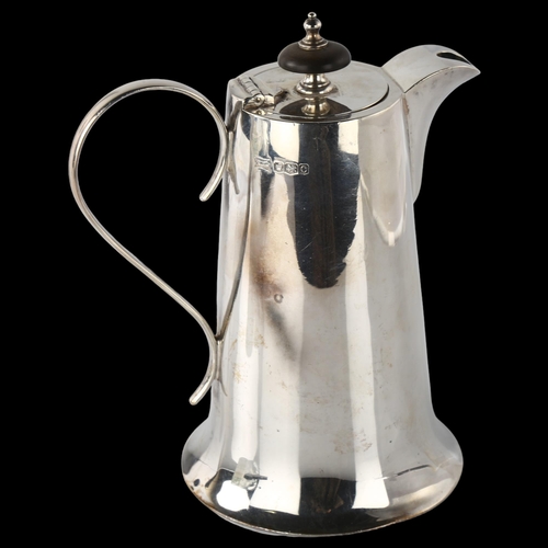 1608 - A George V silver coffee pot, tapered cylindrical form with flared base and turned wood knop, by Wal... 