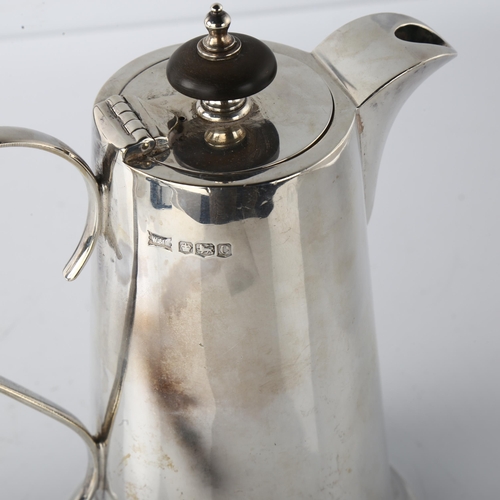 1608 - A George V silver coffee pot, tapered cylindrical form with flared base and turned wood knop, by Wal... 