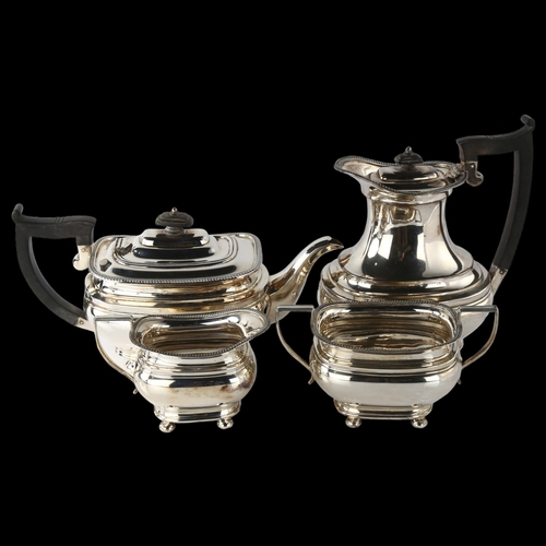 1611 - A George V silver 4-piece tea set, comprising teapot, hot water jug, 2-handled sugar bowl and cream ... 