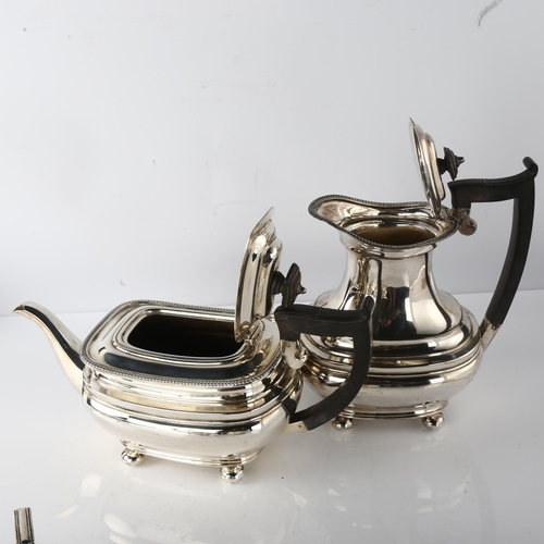 1611 - A George V silver 4-piece tea set, comprising teapot, hot water jug, 2-handled sugar bowl and cream ... 