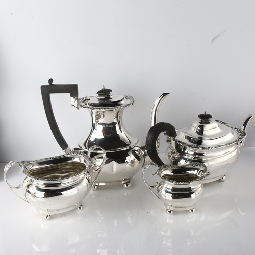 1613 - A George V silver 4-piece tea set, comprising teapot, hot water jug, 2-handled sugar bowl and cream ... 