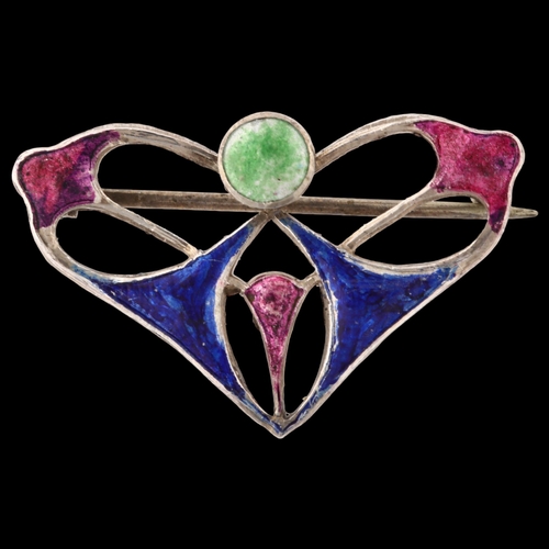 1385 - CHARLES HORNER - an Arts and Crafts silver and enamel openwork brooch, brooch length 32.5mm, 3.7g