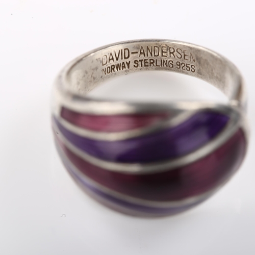 1386 - DAVID ANDERSEN - a Norwegian modernist sterling silver and purple enamel ring, setting height 14.6mm... 