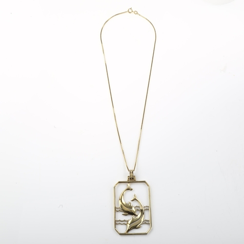 1389 - A DRAGSTED - an Art Deco Danish silver-gilt dolphin openwork pendant necklace, on sterling silver-gi... 