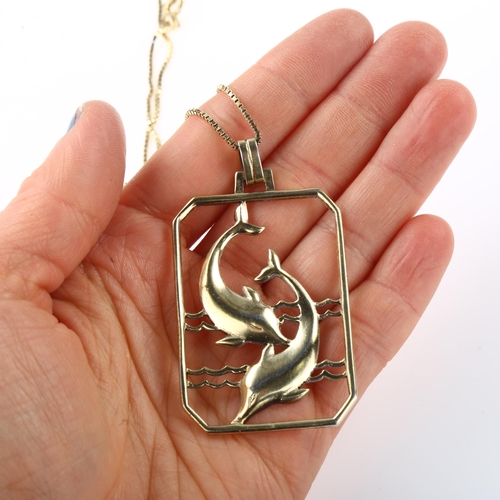 1389 - A DRAGSTED - an Art Deco Danish silver-gilt dolphin openwork pendant necklace, on sterling silver-gi... 