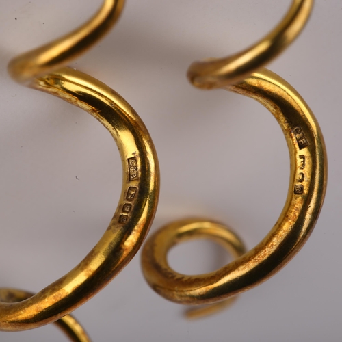 1396 - A pair of late 20th century silver-gilt spiral earrings, with stud fittings, maker's marks C and B, ... 