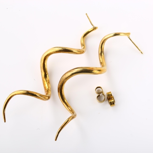 1396 - A pair of late 20th century silver-gilt spiral earrings, with stud fittings, maker's marks C and B, ... 