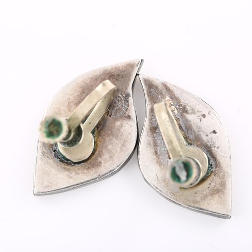 1397 - A pair of Mexican sterling silver and enamel abstract earrings, with screw-back fittings, earring he... 