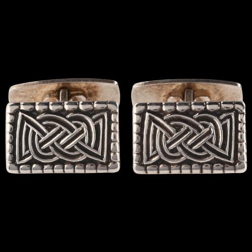 1412 - DAVID ANDERSEN - a pair of Danish sterling silver Viking Revival cufflinks, panel length 21mm, 14.4g