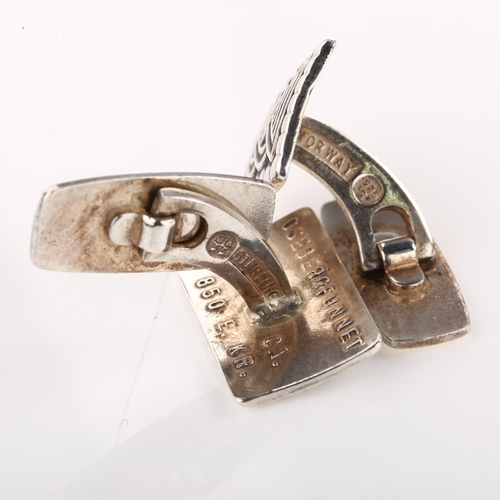 1412 - DAVID ANDERSEN - a pair of Danish sterling silver Viking Revival cufflinks, panel length 21mm, 14.4g